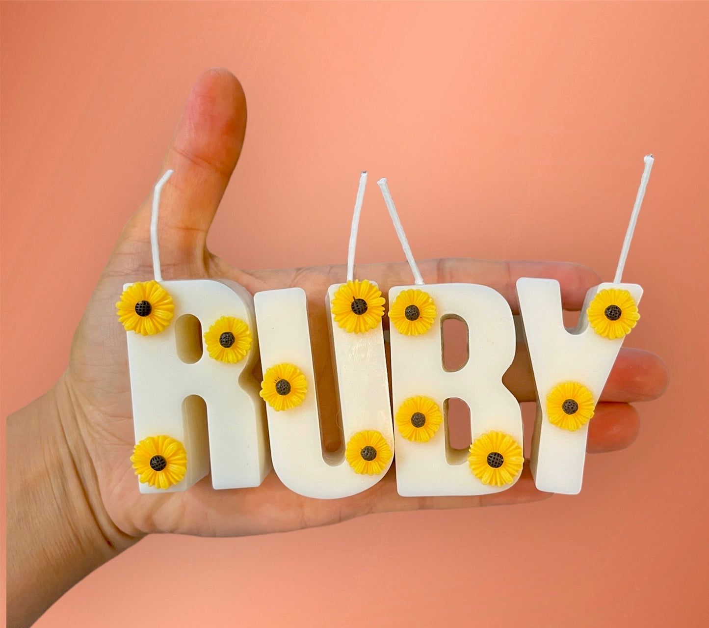 Personalized Letter Candles: Soy Bee Wax Blend, Sunflower Birthday Cake Toppers