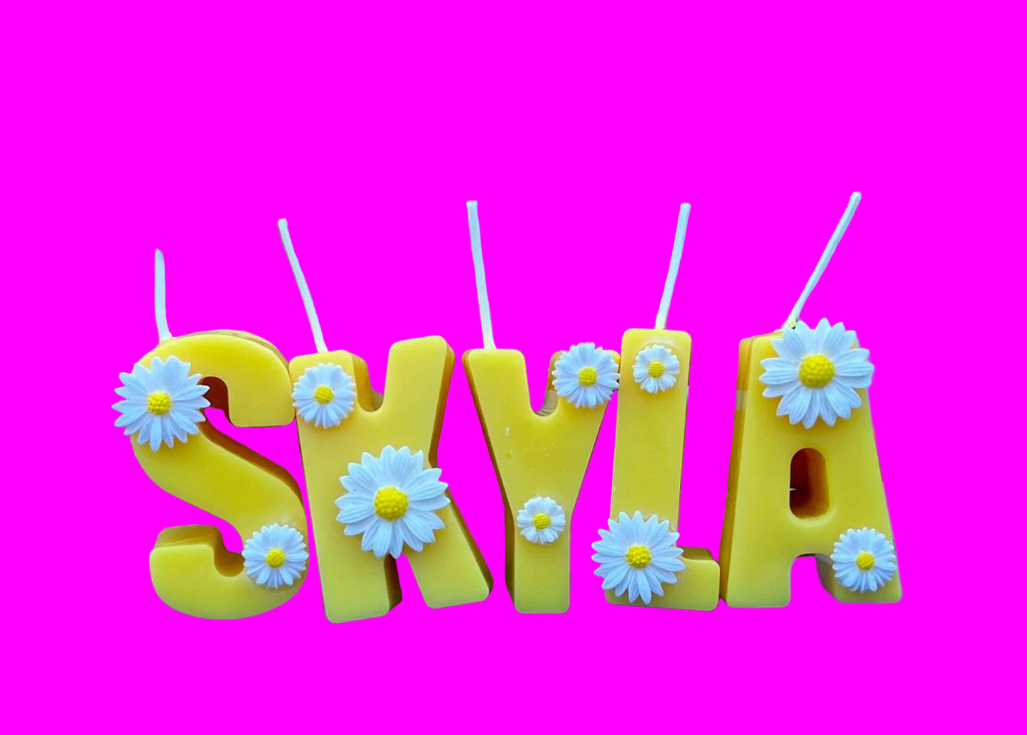 Personalized Letter Candles: Soy Wax Letter Candles with Glitter & Flowers. Custom Name Candles. Cake Topper.
