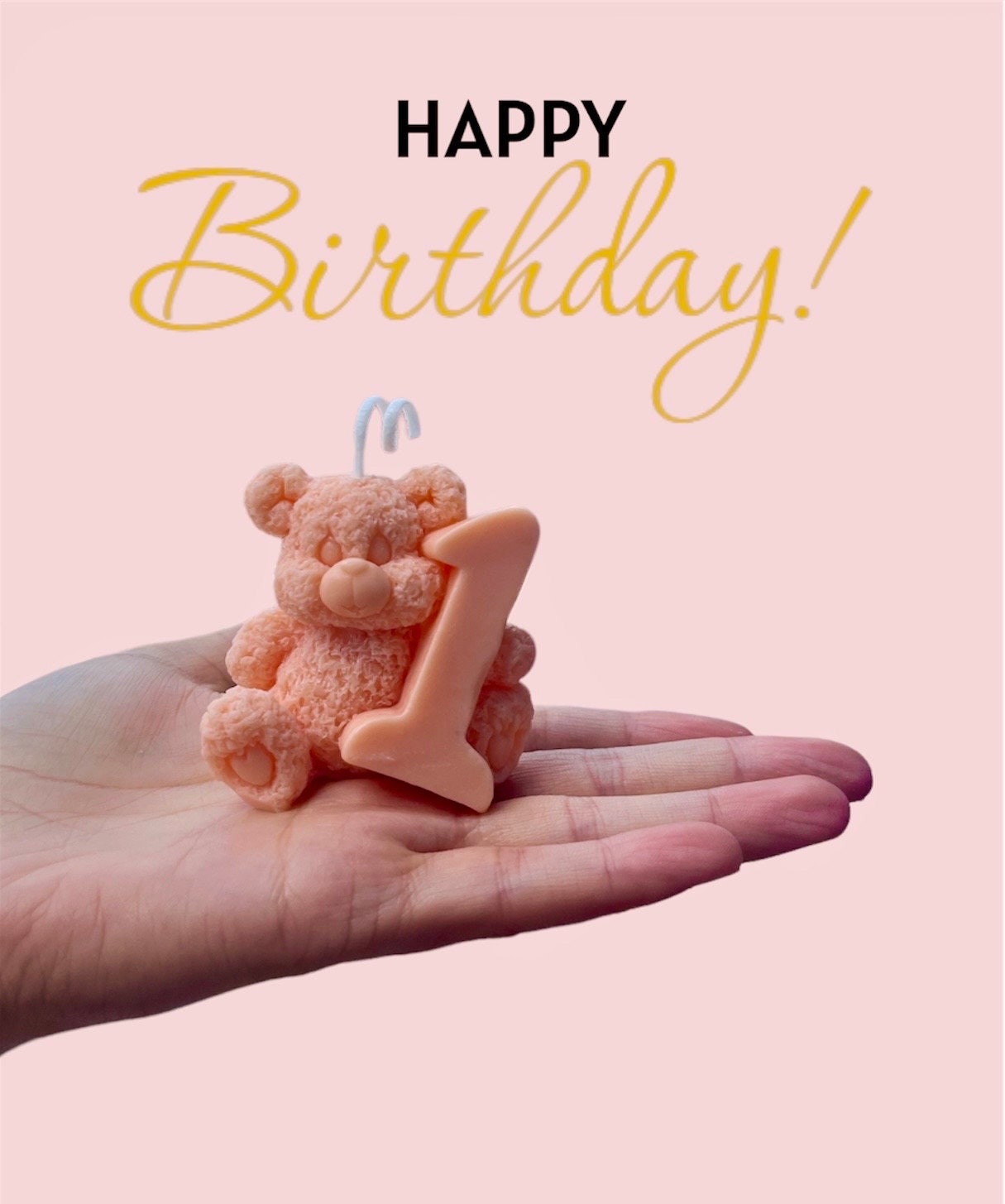 Teddy Bear First Birthday Candle: Handmade Soy Wax Cake Topper. 1st Birthday Candle.