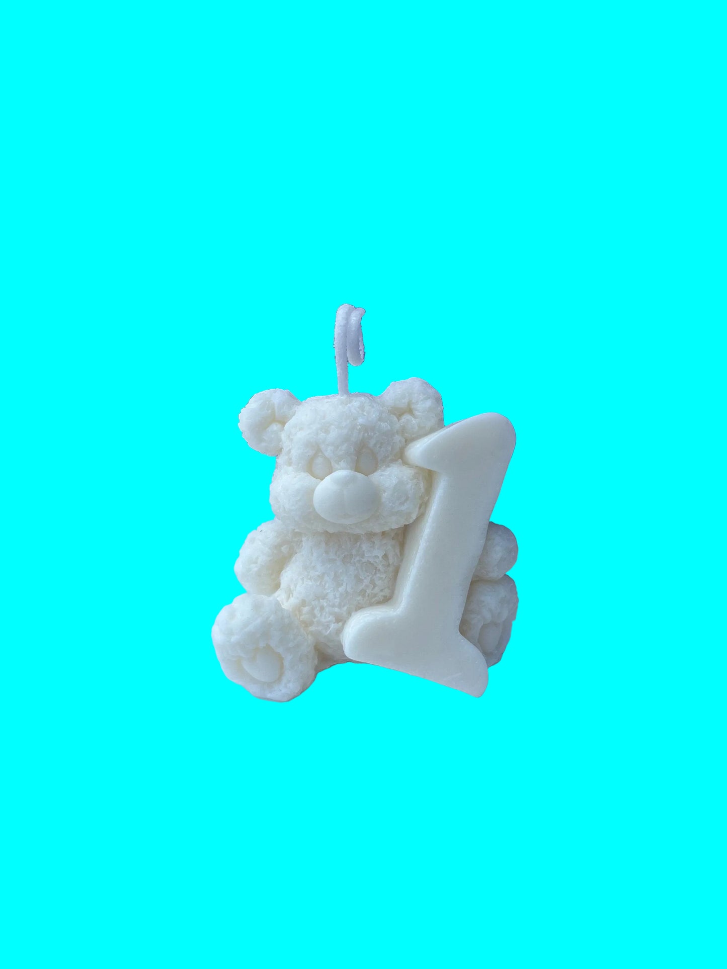 Teddy Bear First Birthday Candle: Handmade Soy & Beeswax. Baby Birthday candle.