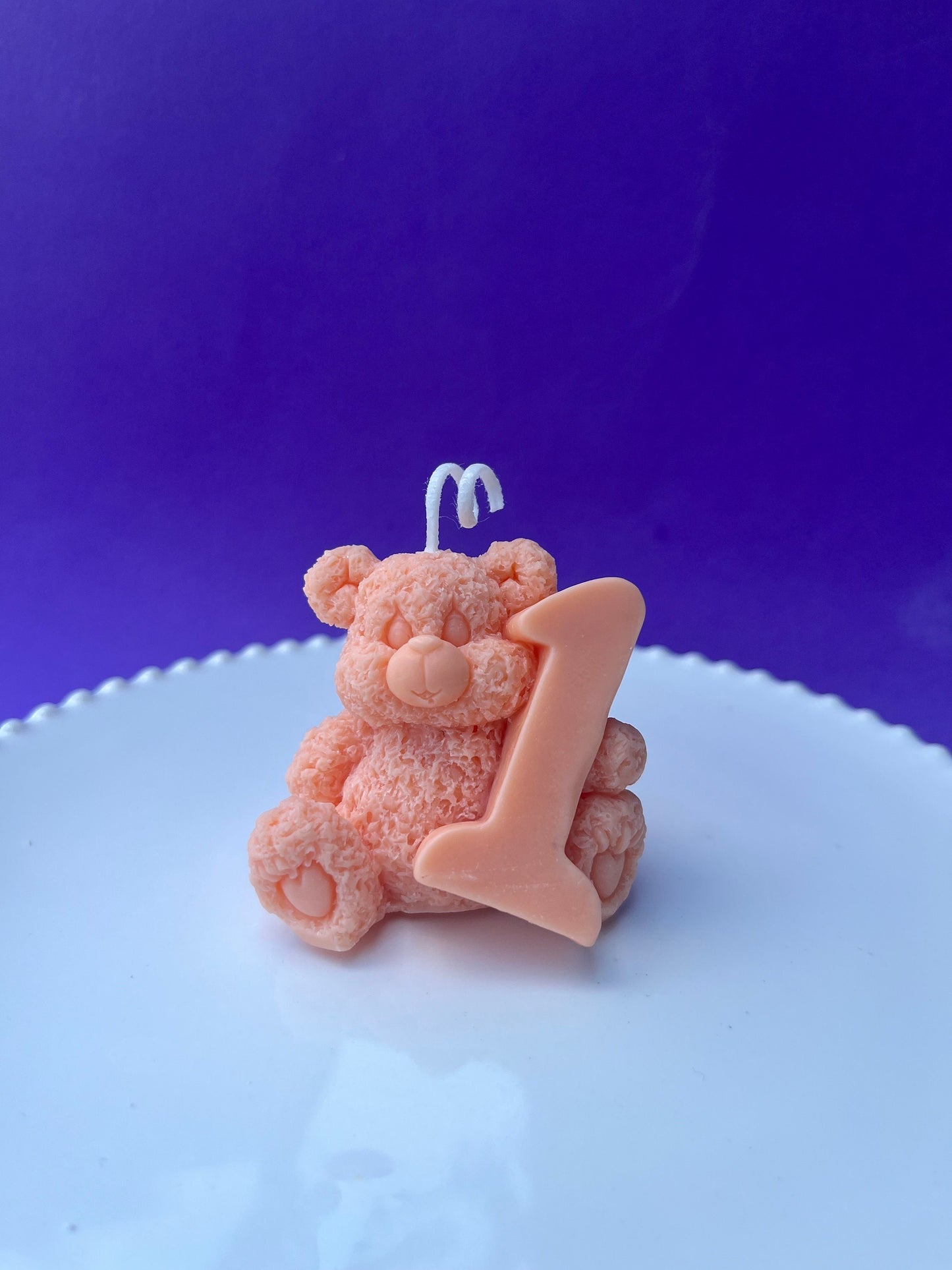 Teddy Bear First Birthday Candle: Handmade Soy & Beeswax. Baby Birthday candle.