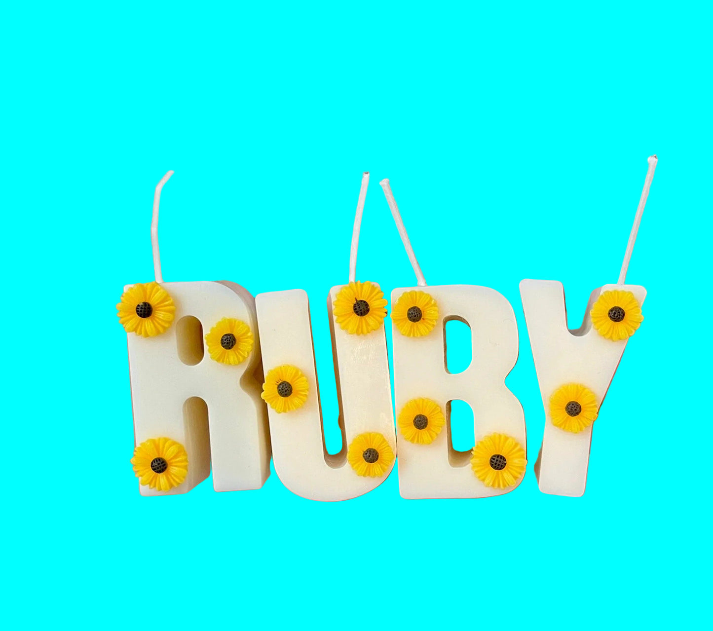 Personalized Letter Candles: Soy Wax Letter Candles with Glitter & Flowers. Custom Name Candles. Cake Topper.