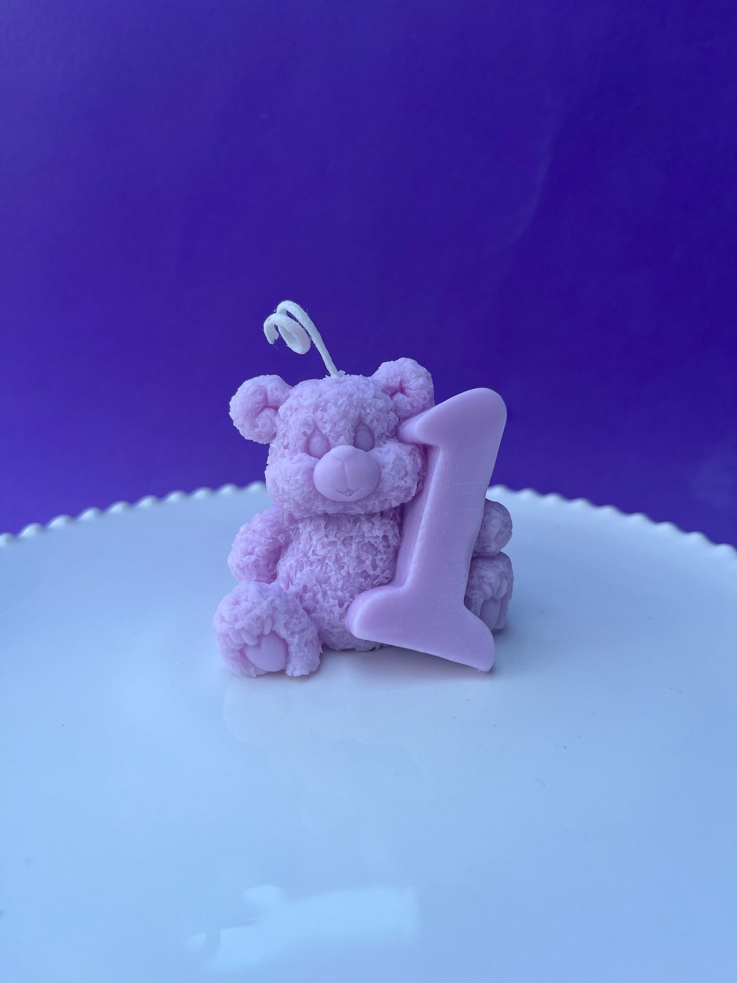 Teddy Bear First Birthday Candle: Handmade Soy & Beeswax. Baby Birthday candle.