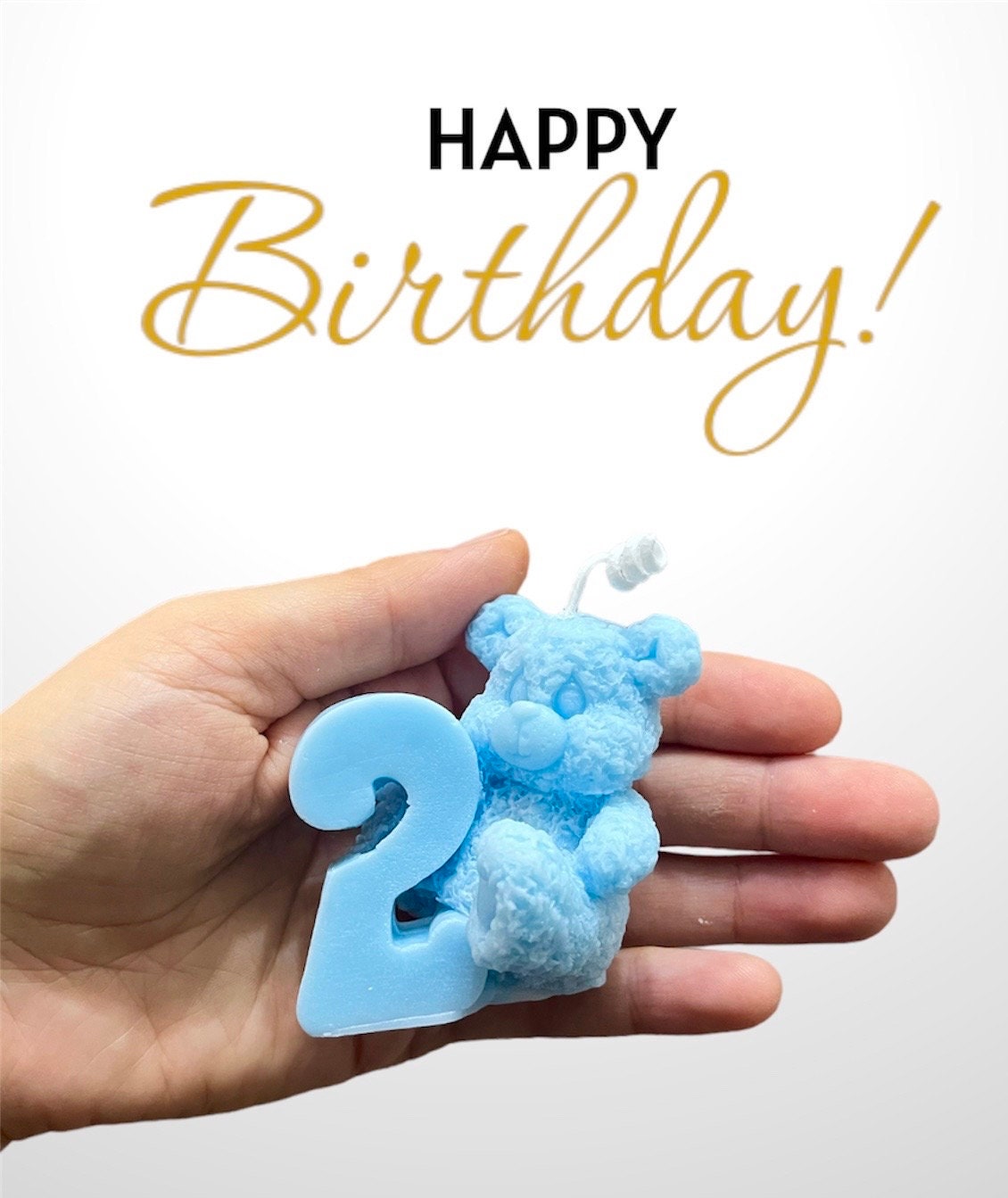 Teddy Bear First Birthday Candle: Handmade Soy & Beeswax. Baby Birthday candle.