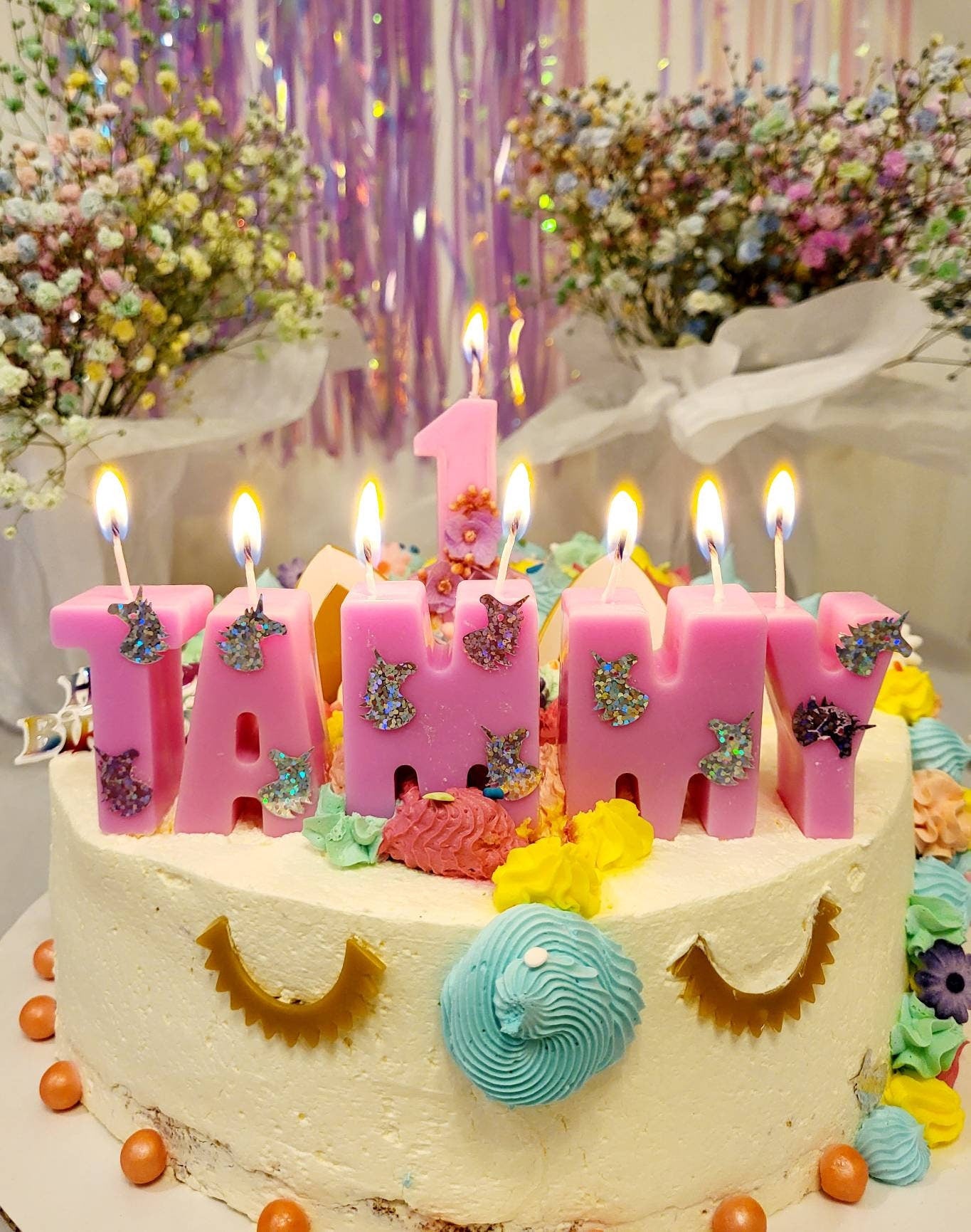 Personalized Letter Candles: Soy Bee Wax Blend, Sunflower Birthday Cake Toppers
