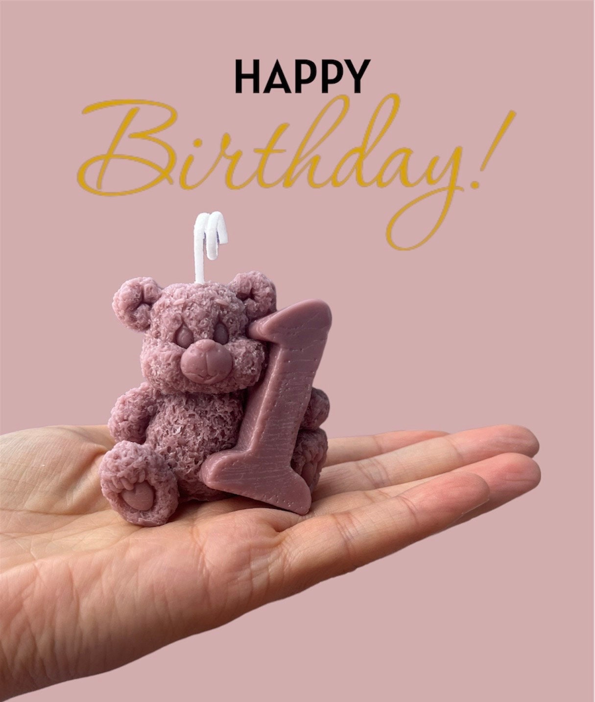 Teddy Bear First Birthday Candle: Handmade Soy & Beeswax. Baby Birthday candle.