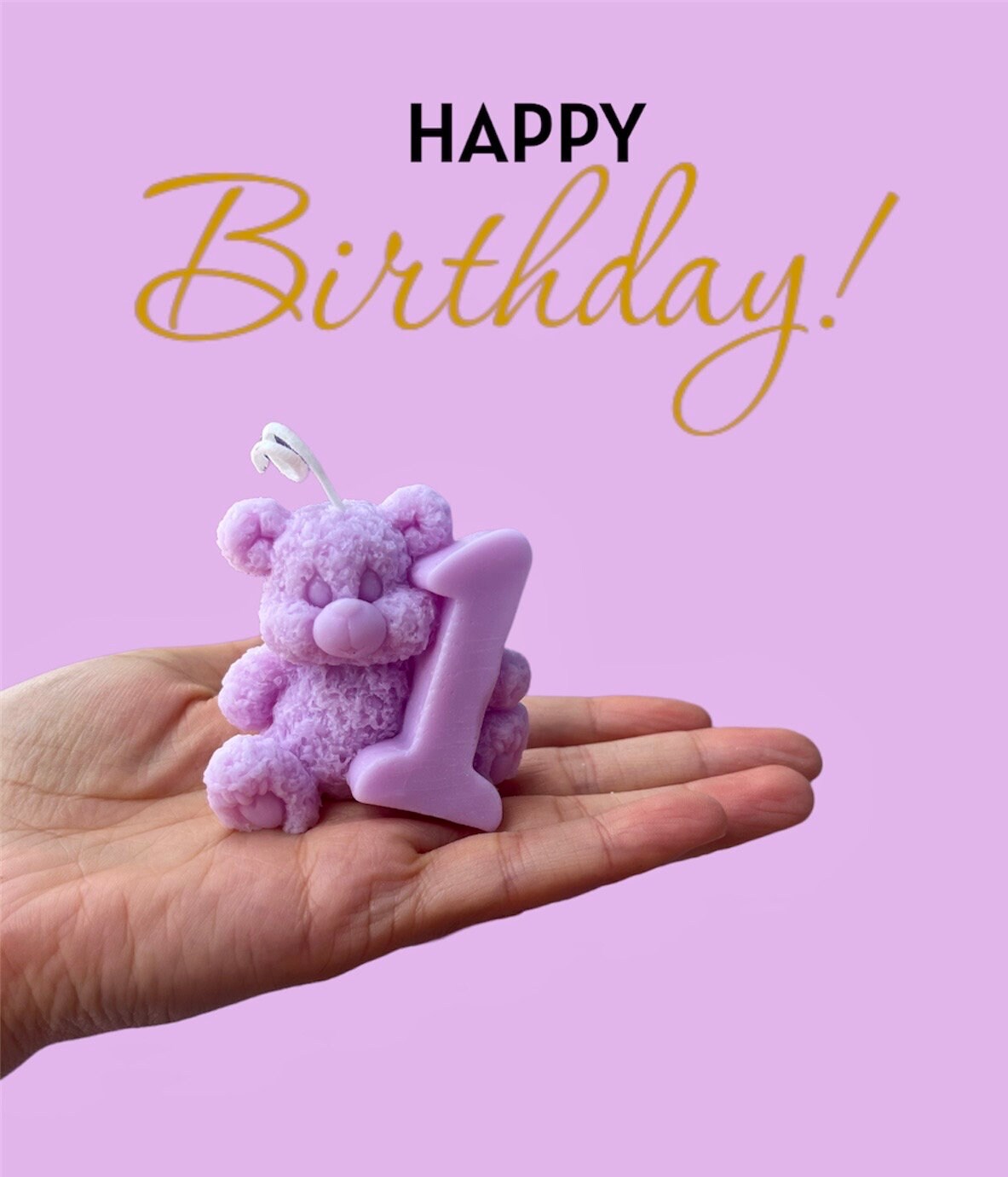 Teddy Bear First Birthday Candle: Handmade Soy & Beeswax. Baby Birthday candle.