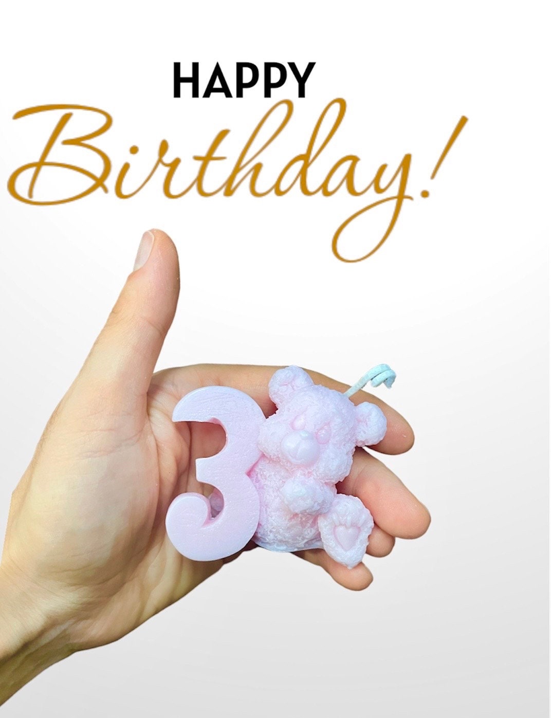 Teddy Bear First Birthday Candle: Handmade Soy Wax Cake Topper. 1st Birthday Candle.