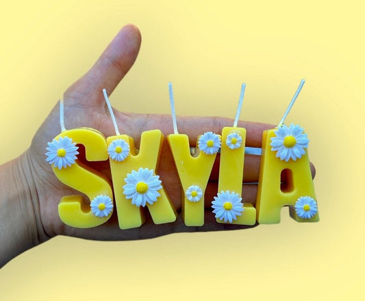 Personalized Letter Candles: Soy Bee Wax Blend, Sunflower Birthday Cake Toppers