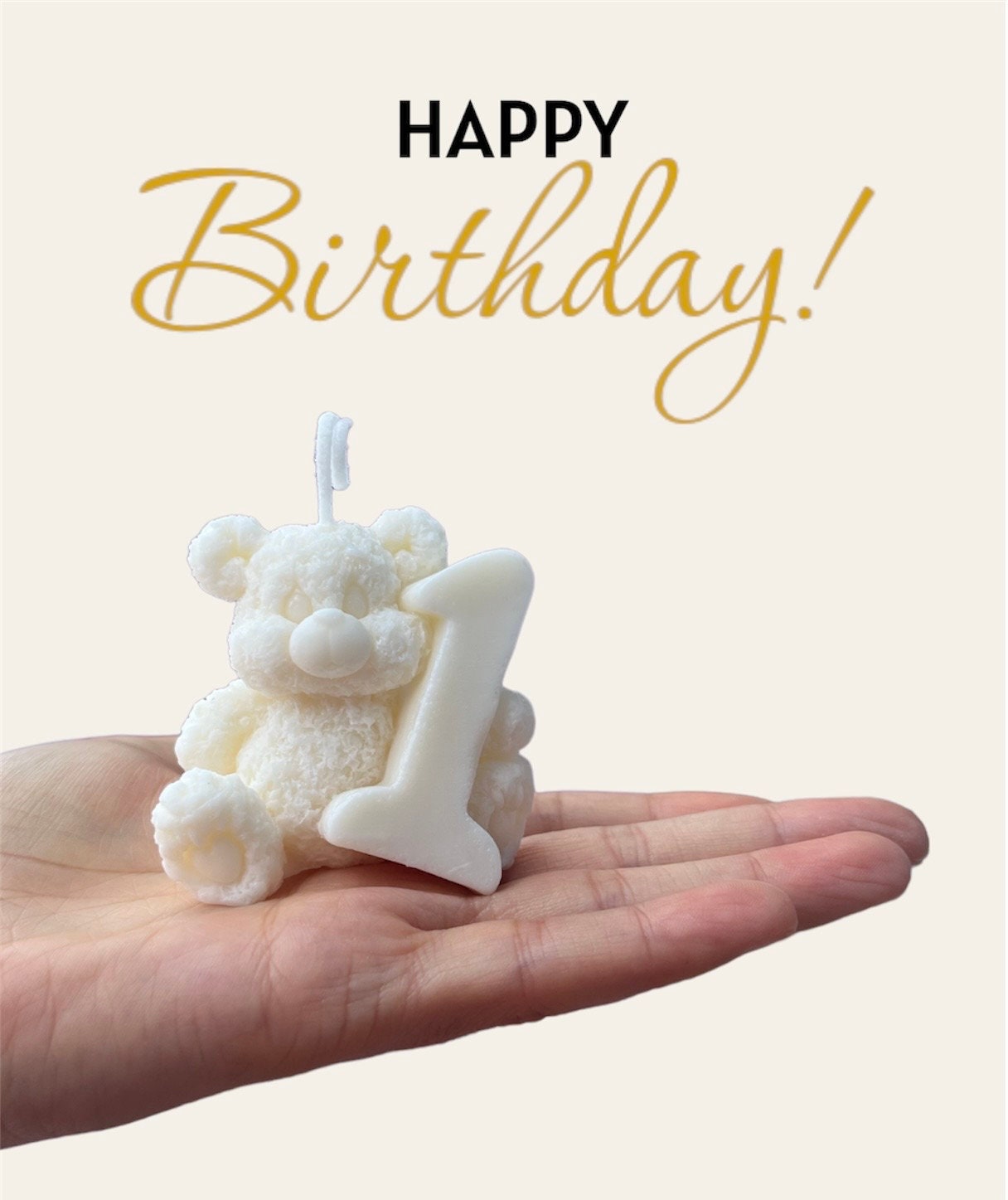 Teddy Bear First Birthday Candle: Handmade Soy Wax Cake Topper. 1st Birthday Candle.