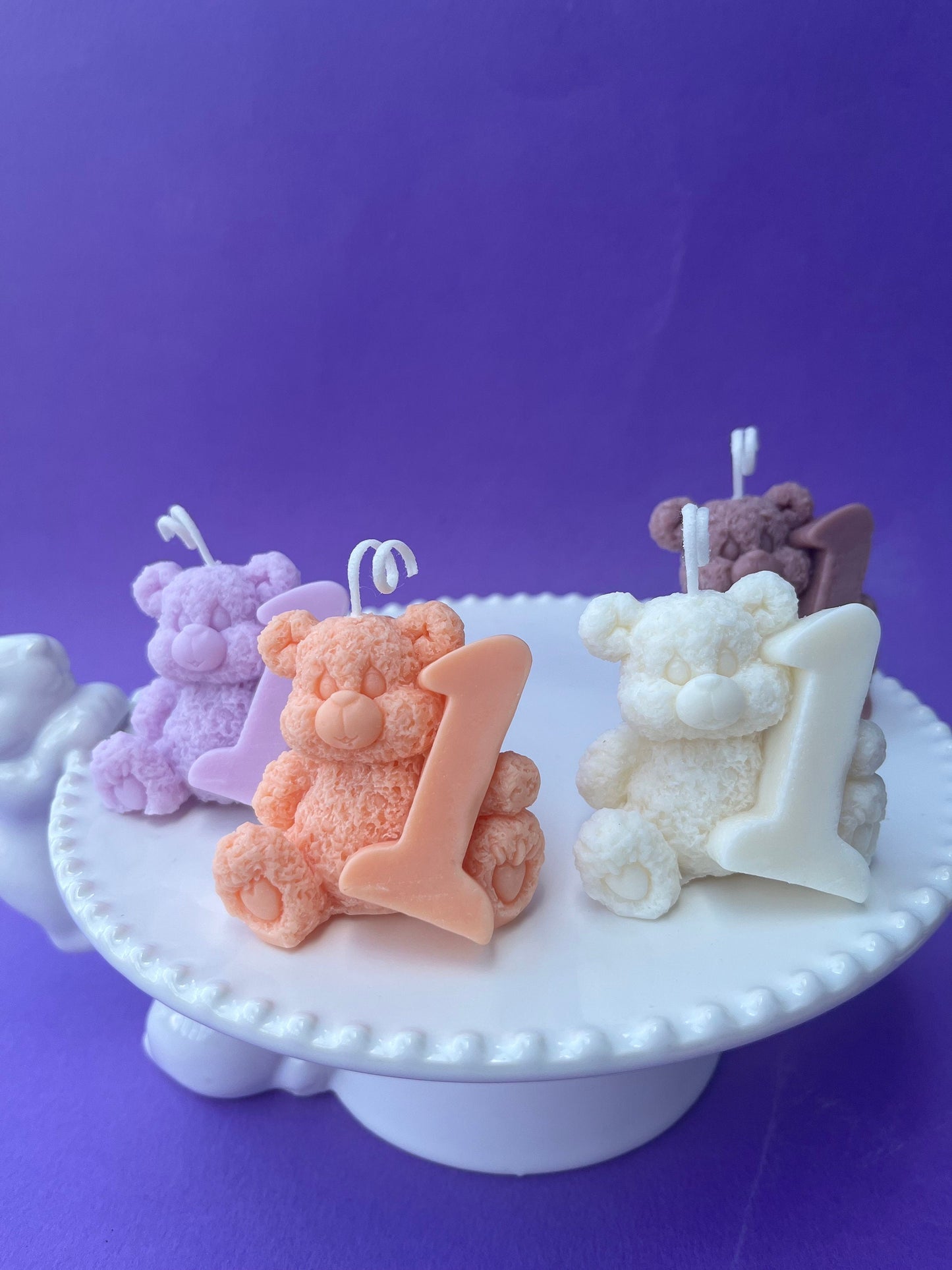 Teddy Bear First Birthday Candle: Handmade Soy & Beeswax. Baby Birthday candle.