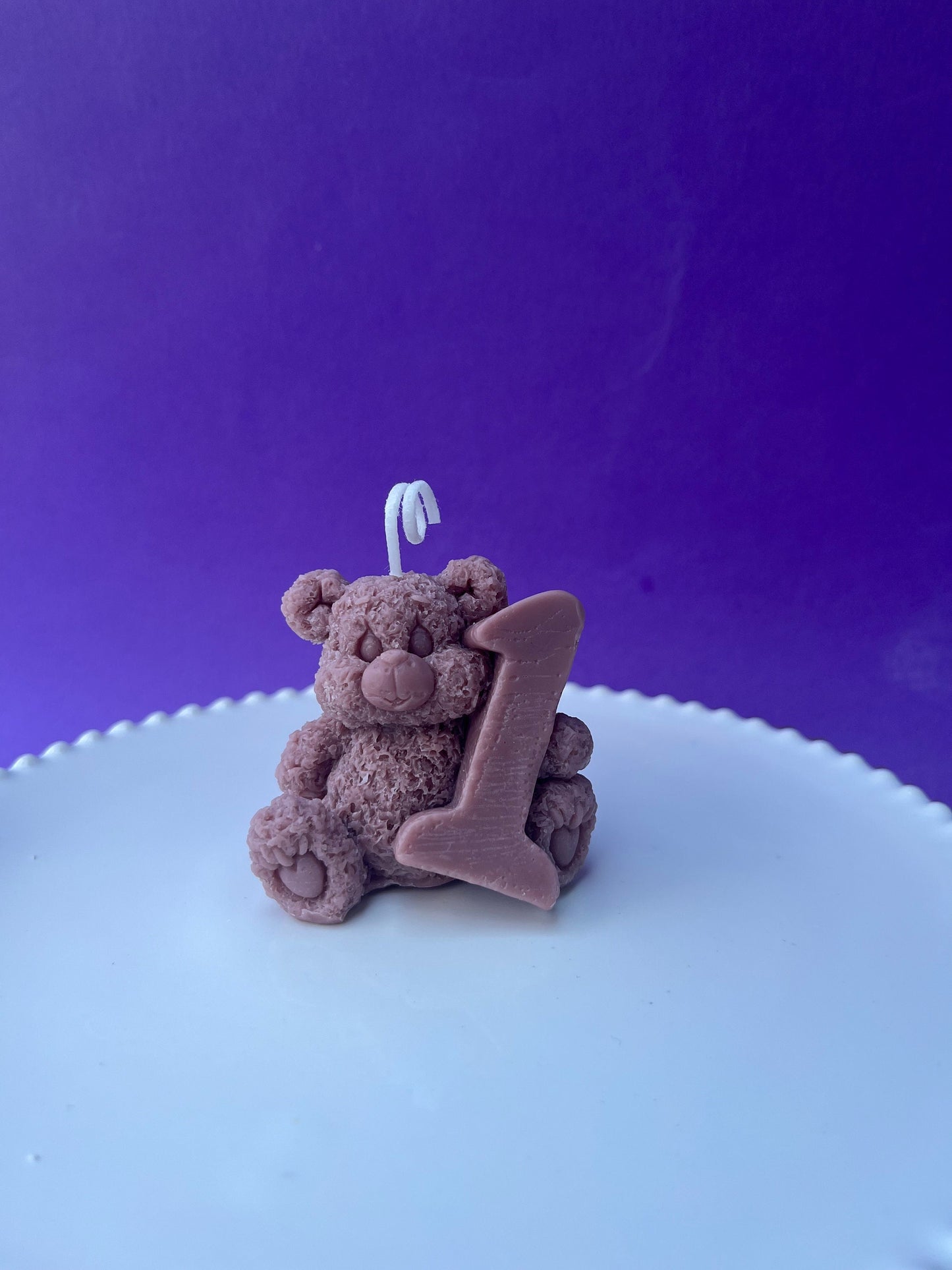 Teddy Bear First Birthday Candle: Handmade Soy & Beeswax. Baby Birthday candle.